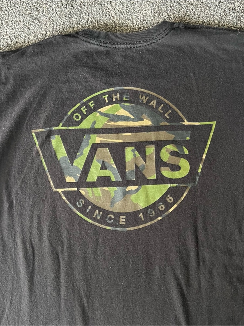 Vans Black Tee with Green Camo Logo